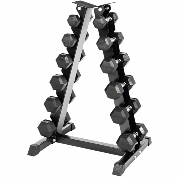 Hex Dumbbells 10kg-22.5kg Set & Storage Rack